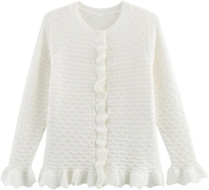 Women with Layered Decorative Buttons Sweater and Round Neck Long Sleeved Knitted Coat