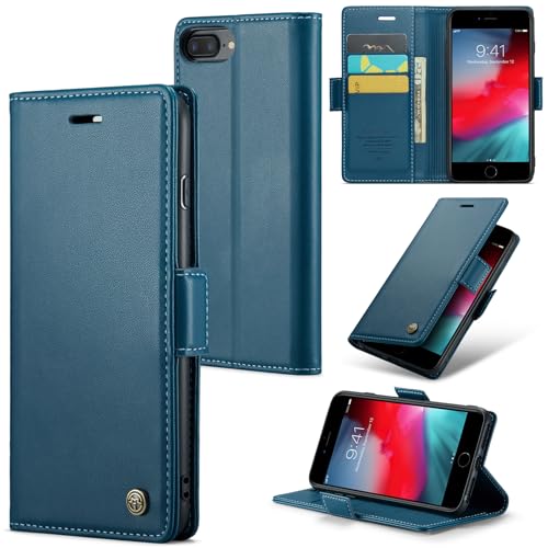 Rerzoiro Funda para iPhone 7 Plus/iPhone 8 Plus, Funda de Cierre Magnético, Cartera de Cuero PU con [Bloqueo RFID], Soporte, Ranura para Tarjetas, Case para iPhone 7 Plus/iPhone 8 Plus, Azul