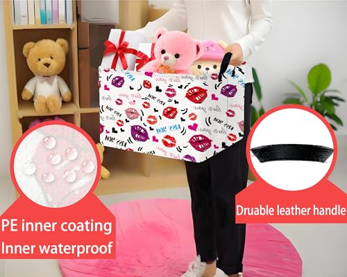 Image of Large Valentine's Day Basket Heart Shaped Storage Bin for Gifts Collapsible Organizer Room Decor (Mouth Black Love)