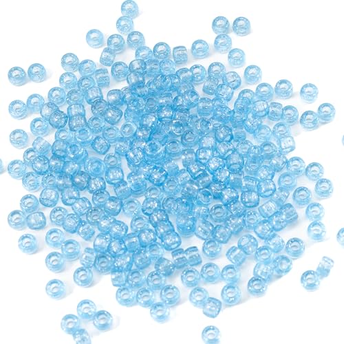 Image of Gxueshan 1000 Pcs Acrylic Plastic White Pony Beads 6x9mm Bulk Kandi Beads for Friendship Bracelet Necklace Jewelry Making Pens Hair Braiding Kit (Transparent Blue)