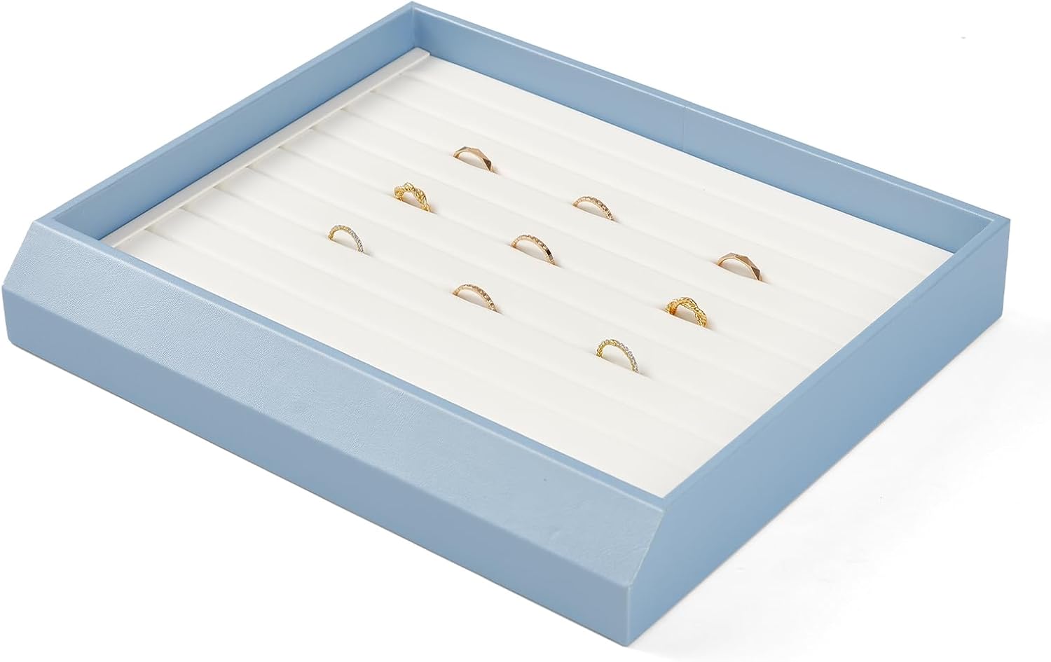 Stackable Jewelry Display Tray - Premium PU Leather Ring & Earring Organizer - Waterproof, Scratch-Resistant, Space-Saving Design for Dresser, Countertop, Store Showcase (12" x 10" x 1.2")