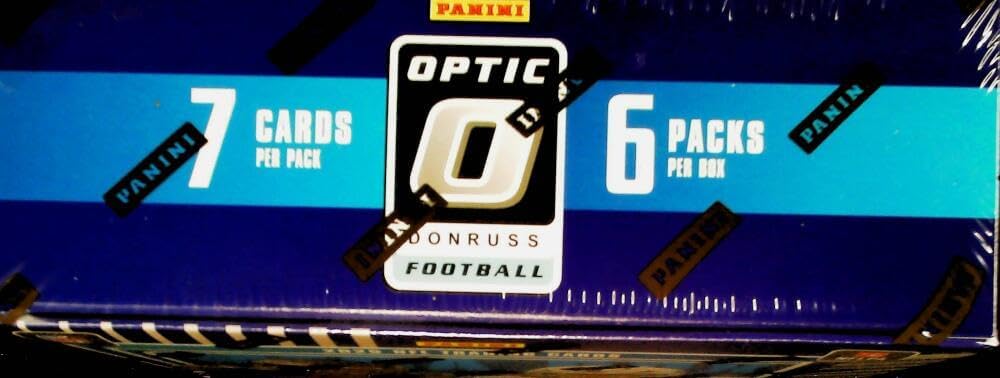 Panini 2025 Donruss Optic NFL Football Factory Sealed Mega Box. 6 Packs of 7 Cards. Find 1 Autograph or Memorabilia, per box on average. Find 3 Mega Exclusive Rated Rookie Blue Hyper Parallels. Official Panini America NFL Licensed Trading Cards. Look for Ultra-Rare Inserts including Downtown, Uptowns, Duo Downtowns and more