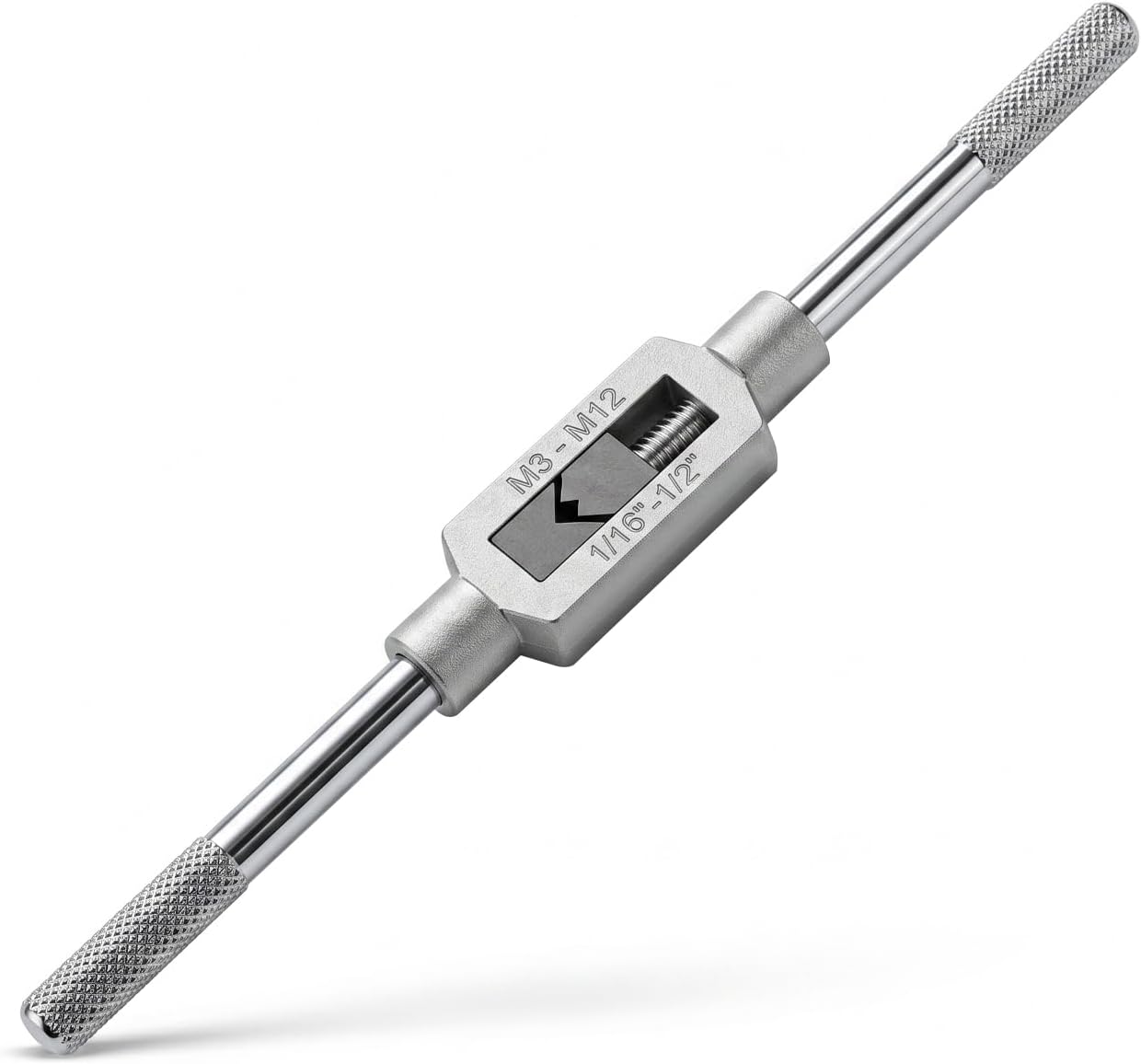 QWORK Adjustable Tap Wrench Handle M3-M12 (1/16"-1/2"), Heavy-Duty Steel Reamer Wrench with Knurled Grip for Precision Tapping, Threading & DIY Metalworking