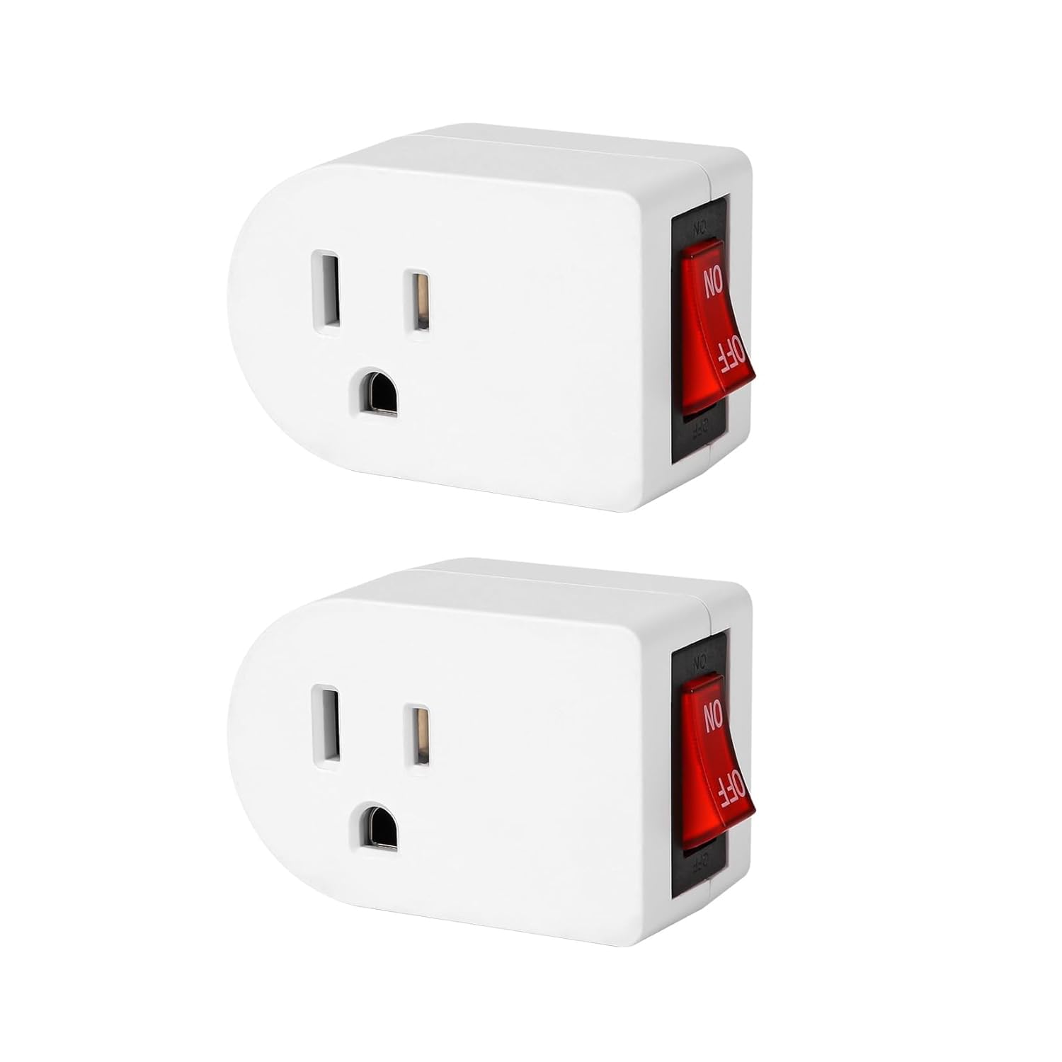 Grounded Outlet Adapter with On/Off Switch 2 Pack | Wall Tap Adapter with Red Indicator On/Off Power Switch 15A 1875W/3 Prong Plug Switch in White（2Pack, White）