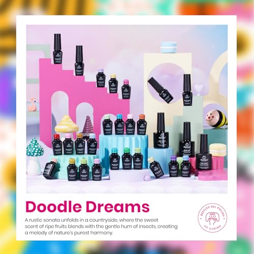 Image of Beetles 25 Colors Gel Polish Set - Doodle Dreams Collection, Green Blue Purple Pink Gel Polish Jelly Nails with Base Glossy Matte Top Coat UV LED Soak Of Gifts for Women
