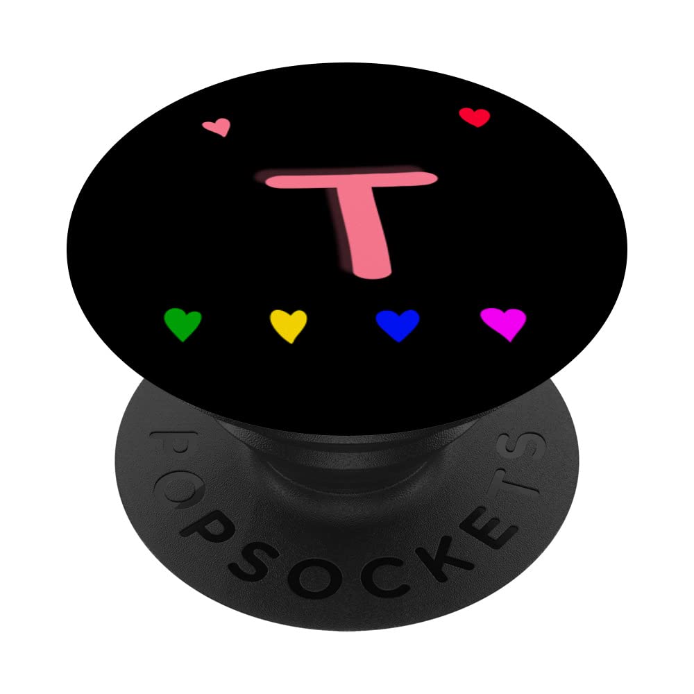 Letter T Initial Name hearts with letter t Monogram Alphapet PopSockets Swappable PopGrip