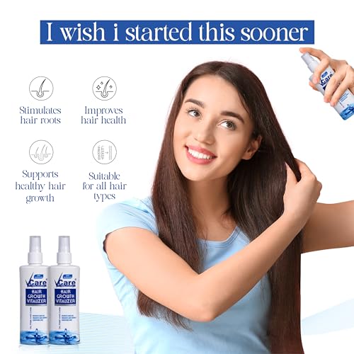 Image of VCare Hair Growth Vitalizer for Men & Women, Oil-Free Hair Serum, Reduces Hair Fall, Boosts Hair Growth, Nourishes Scalp, Non-Sticky Formula, 2 x 100ml, Hair Care Essential for All Hair Types