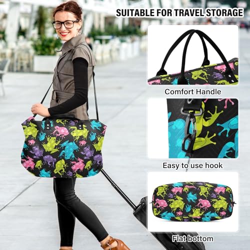 VIGTRO Travel Duffel Bag Weekender Overnight Bag with Toiletry Bag Colorful Cute Frog Pattern Printed, Carry On Luggage Bag for Hospital Gym Travel Business, 2 Pcs Set4