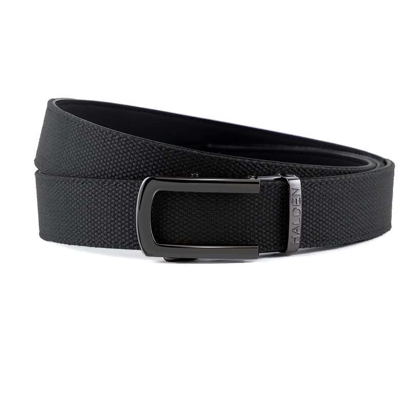 Image of HALDEN Canvas Leather Belt For Men with Magnetic Auto Lock Buckle, Adjustable Strap, Fits Up to 44 inch Waist, Stylish & Durable Belt for Daily Wear