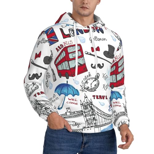 Sweat à capuche homme Londres chandail polyester poche kangourou sport décontracté