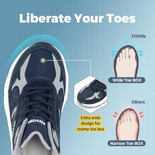 FitVille Wide Walking Shoes for Men Extra Wide Width Sneakers with Arch Support for Flat Feet Heel Pain Relief Plantar Fasciitis - Rebound NEO V1 - Image 3