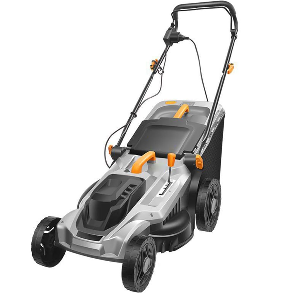Barredora Césped Empuje 17 Pulgadas, Cortadora Césped Eléctrica con Cable 2400 W con Bolsa Recolectora 50 L, Altura Corte Ajustable, 3500 RPM, Cortacésped Liviano con Operador a Pie Transparente
