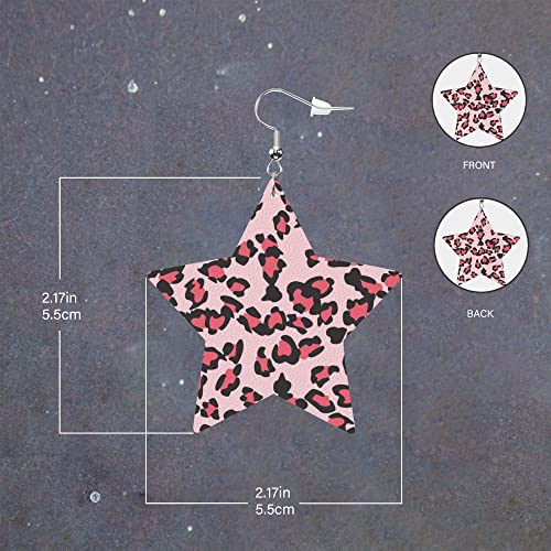 Leopard Print Leather Earrings For Women Girls,Pink Earring,Lightweight Star Shape Dangle Earrings,Gift For Women #TOP1