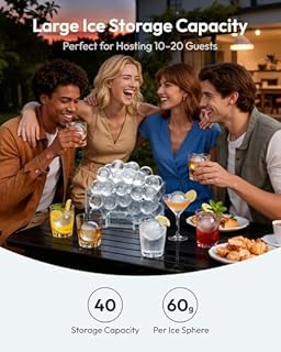 EUHOMY 2" Ice Ball Maker Countertop, 4Pcs Ready in 40Mins, 144Pcs/day, Self-Cleaning Sphere Ice Maker Machine with Crystal Clear Ice, Round Ice Cube Maker for Whiskey & Bourbon