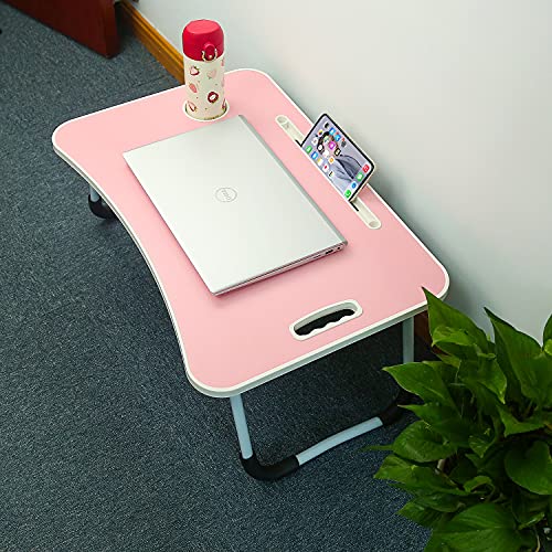 Mesa de cama ajustable para ordenador portátil, mesa de escritorio plegable con soporte para tazas, bandeja de mesa antideslizante, tamaño 10.6 pulgadas de alto,23.6 pulgadas de largo (rosa) - imagen 5