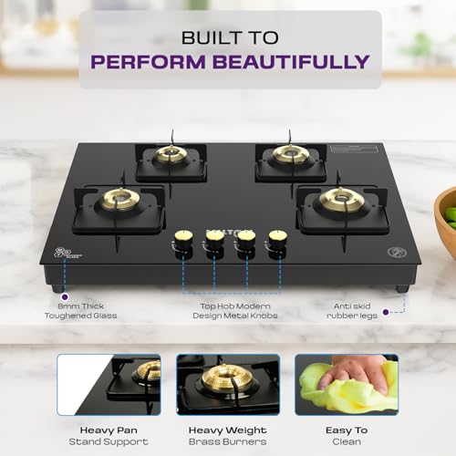 Milton Champion Top Hob Cooktop 4 Burners LPG Gas Stove | Manual Ignition | 8mm Toughened Glass Top | ISI Certified | 360 Degree Nozzle | Modern... - Image 6