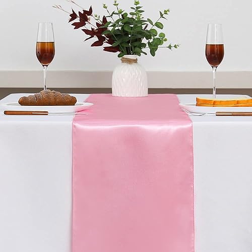 Miniatura 9 de Gankar Paquete de 10 caminos de mesa de satén de 12 x 108 pulgadas de largo, cinta rosa para bodas, fiestas, cumpleaños, banquetes, hoteles,