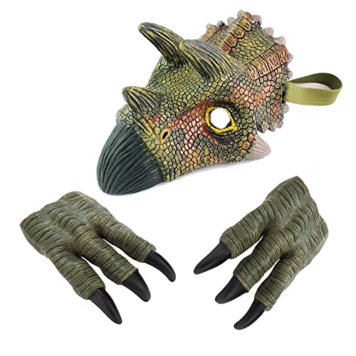 3 Ensembles de Masques de Dinosaures et de Griffes de Dinosaures Costume de Dinosaures Textures et Couleurs Authentiques inspirées du Film Jurassic World (Tyrannosaurus, l) Cover
