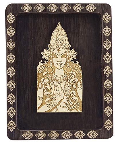Indianbeautifulart Decorative Goddess Maa Kali Wooden Frame Office Table Decor Car Dashboard Showpiece