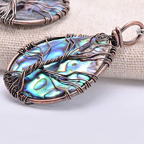 Tree Of Life Hand Wrapped Abalone Shell Drop Pendant Necklace For Women #TOP3