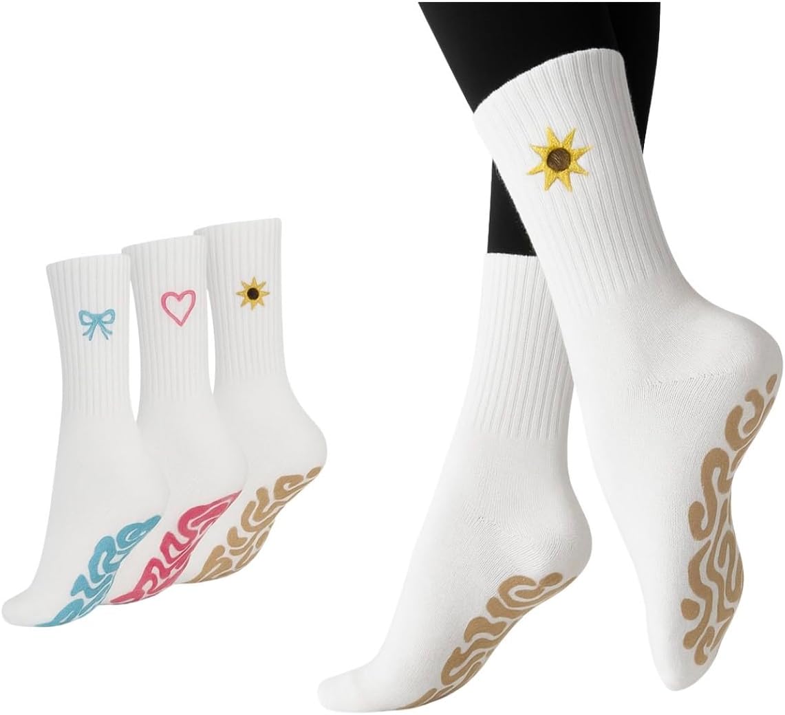 Grippy Pilates Socks for Women Non Slip – Grip Socks With Extra Grip for Pilates, Yoga, Barre & More – 3 Pairs