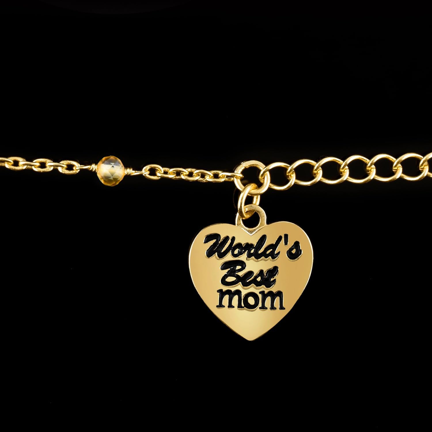 InfinityGemsArt Bracelets For Women Birthstone Jewelry Micro Beads Crystals and Healing Stones, Heart charm engraved “World’s Best Mom” And “I LOVE U” cut-out Charm, 18K Gold Plated Chain 8 inch