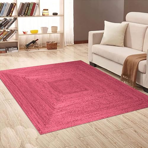 Tapis en jute tressé rose 1,5 m de salon et terrasse bohème - 3