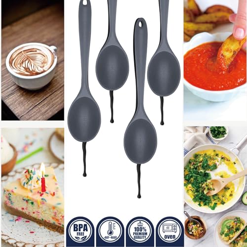4 PCS Silicone Spoons for Cooking, Serving Spoons Large Nonstick Heat Resistant Spoon Multi-Purpose Serving Spoon for Mixing Cooking Frying Baking Stirring (Grey) - Image 5