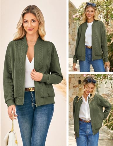 GRACE KARIN Women Casual Jacket Stand Collar Zip Up Lightweight Fall Fashion Bomber Coats Outfits with Pockets3