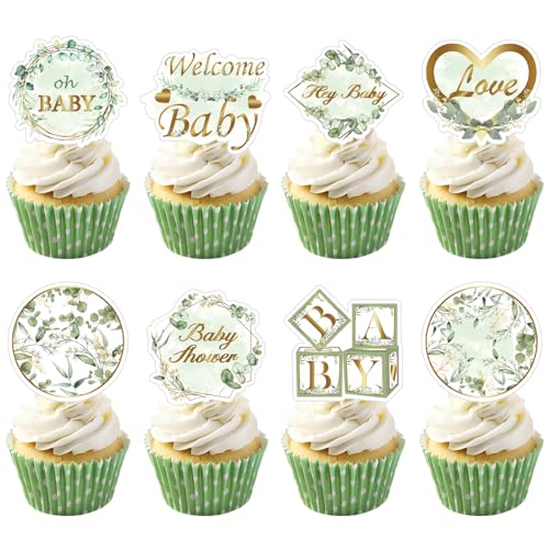 Weecent 48 Pcs Sage Green Baby Shower Cupcake Toppers Oh Baby Cake Toppers by Weecent - Used condition - US$6.80
