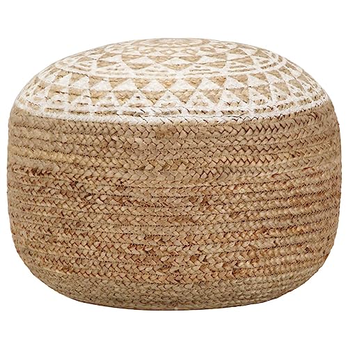 vidaXL Puf Hecho a Mano Yute Otomanas Decoración Interior Hogar Mobiliario Interior Diseño Otomanas Reposapiés Descanso Relajación Útil Blanco 45x30cm