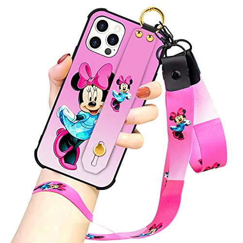 Cuwana Cartoon Case For Iphone 12 Pro Max Case 6.7 Inch Cute Minnie Cartoon Character Design With Lanyard Wrist Strap Band Holder Shockproof Protection Bumper Kickstand Cover For Iphone 12 Pro Max #TOP5