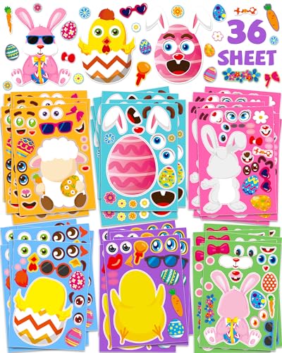 Greingways 36 Sheets Easter Stickers for Kids, Toddlers Easter Basket Stuffers Egg Decorating Bunny Stickers, Activities Party Favors Games Crafts...