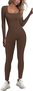 Jumpsuit for women One Piece Ribbed Square Neck Overall Long Sleeve Bodycon Yoga Jumpsuits Sportwear Unitard Playsuits