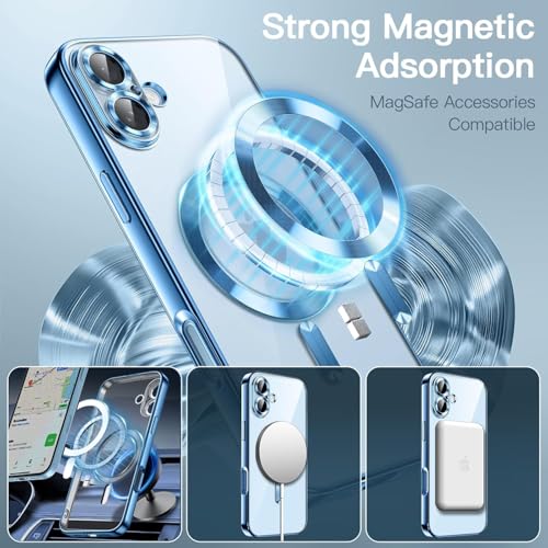 Image of VONZEE Electroplated Transparent Clear Logo TPU Case Compatible with iPhone 16 Plus, MagSafe Compatible Magnetic Cover, Full Protection, Camera Lens Protection, Slim Shockproof Phone Case, Sierra