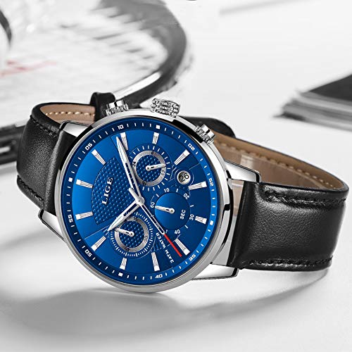 Lige Men's Watches Fashion Chronograph Stainless Steel Waterproof Quartz Watch Leather Band Business Casual Wrist Watches For Men #TOP4
