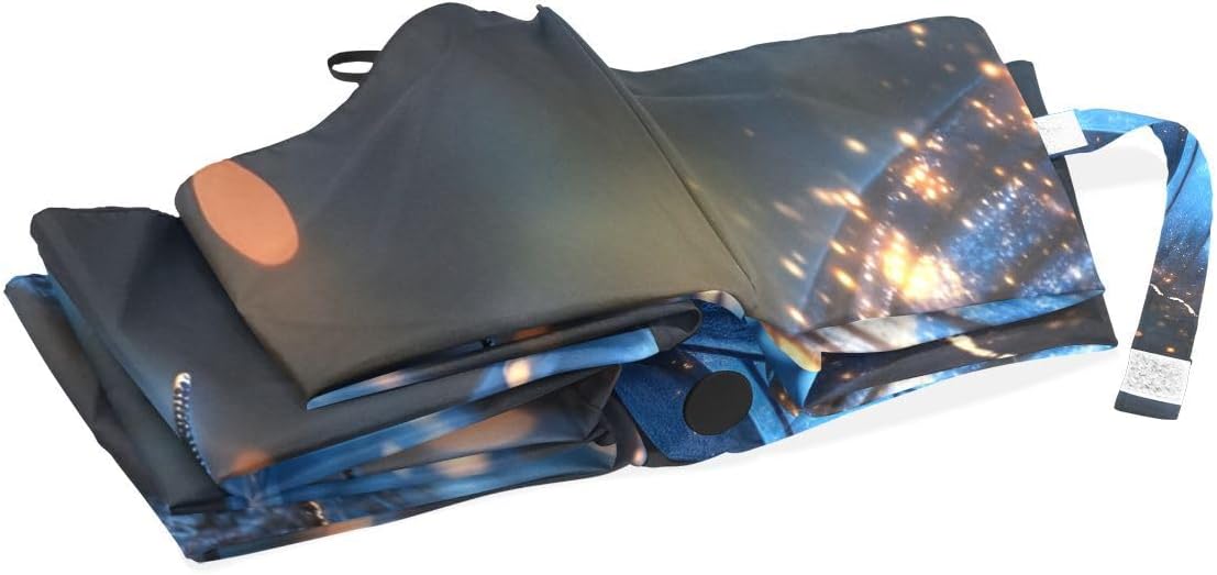 ALAZA Butterfly Blue 3d Landscape Folding Umbrella Auto Open Close Compact Umbrella Windproof Waterproof for Rain Sun UV