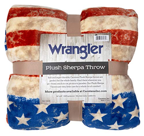 Carstens, Inc. Wrangler Stars & Stripes Usa American Flag Sherpa Fleece 54X68 Throw Blanket, 54" X 68", White #TOP5