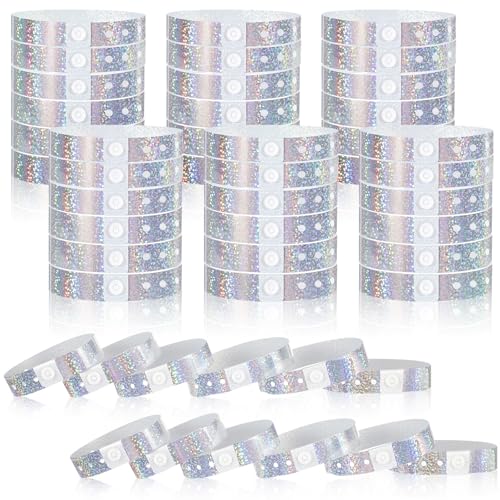 Image of Henoyso 300 Pcs Silver Plastic Wristbands for Events Vinyl Waterproof Pool Wristbands Neon Color Plastic Bracelet for Party Events Arm Band Identification for Concerts Carnivals