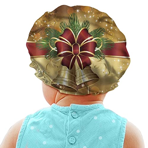 TWIKVASTA Gorro de ducha para niños, patrón de lazos de Navidad, reutilizable, impermeable, forro de satén ajustable, gorra de pelo Cover