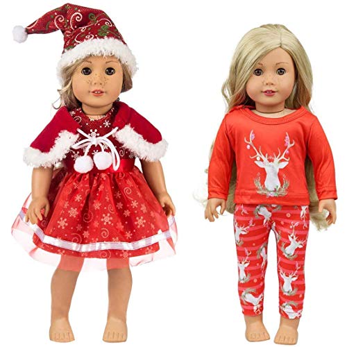 ZSWQ Muñecas de Ropa Navidad Outfits Pijamas Vestidos 1 Zapatos Blancos para American Doll de 18 Pulgadas, Nuestra generación, 43-46cm Muñecas-Ragalo de Navidad