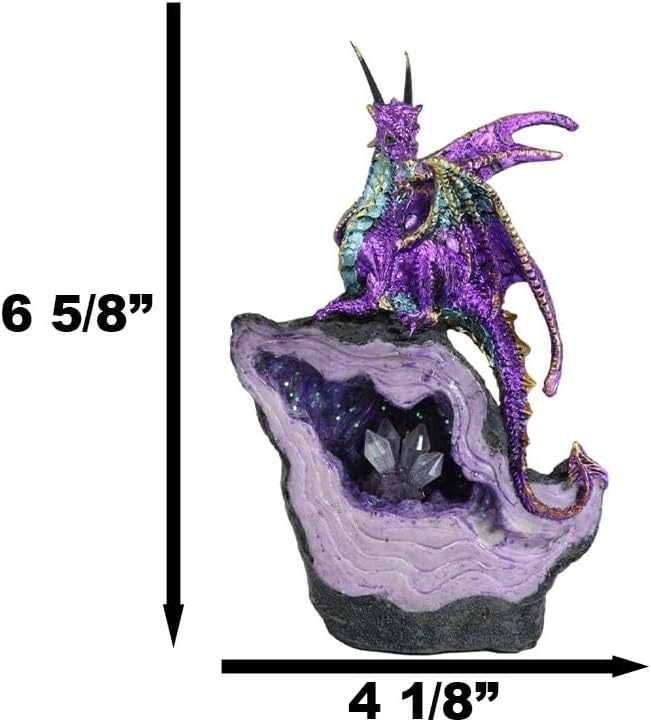 Miniatura 7 de Ebros Gift Dragón blindado morado con rayas doradas que sube a una cantera de piedras preciosas de cristal de geoda sintética con luz LED que cambia