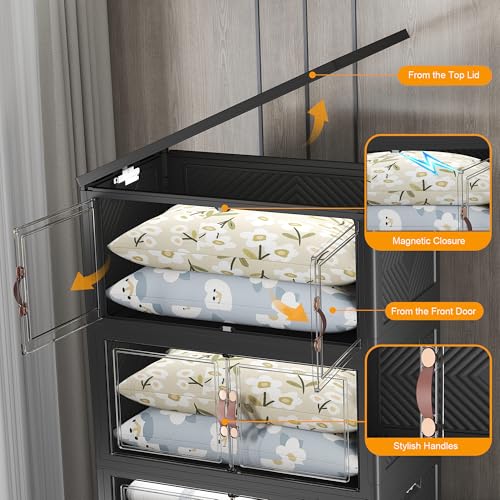 Image of UAMFURI 504QT Lockable Storage Bins with Lids - Stackable Storage Cabinet with Doors and Wheels, Collapsible Plastic Organizer and Containers forBedroom Dorm Office Garage, 3 Pack Cubes