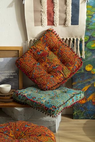 Huierxun Moroccan Printed Square Chair Pads Cotton Linen Soft Comfort Chair Cushion Colorful Pompom Seat Cushions For Indoor Dining Room And Kitchen Chairs thumb #2