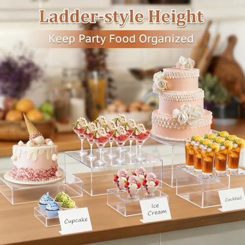 Elevadores de buffet de acrílico transparente cajas elevadoras grandes 8 piezas 4