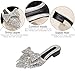 LVOMU Women's Bow Rhinestone Glitter Low Heels Mules Fashion Closed Pointed Toe Backless Slip on Comfortable Block Heel Pumps Sandals for Party Prom Date Wedding Dressy Slides (Silver,10)
