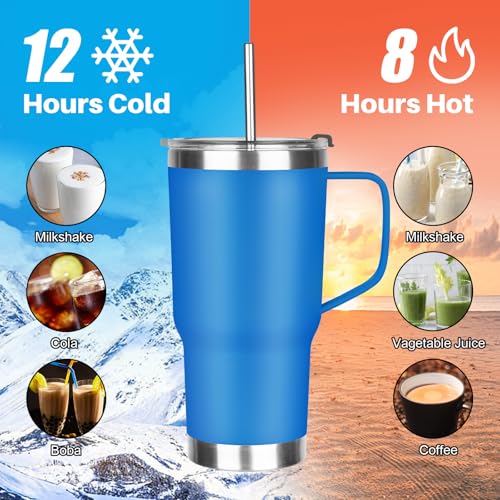 Image of 20 oz Tumbler with Handle, Stainless Steel Insulated Tumbler with Lid and Straw, Double Wall Vacuum Coffee Mug Tumbler, Insulated Coffee Thermal Cup for Cold and Hot (Sea Blue)