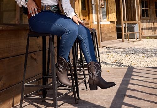 Image of IXU Cowboy Boots for Women Ankle Cowgirl Booties Wide Mid Calf Pointed Toe Western Boots Short Chunky Classic Booties