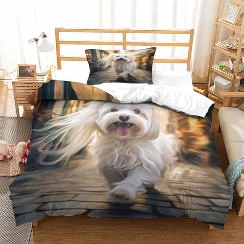 Parure de couette maltais 3D en microfibre premium avec fermeture éclair invisible