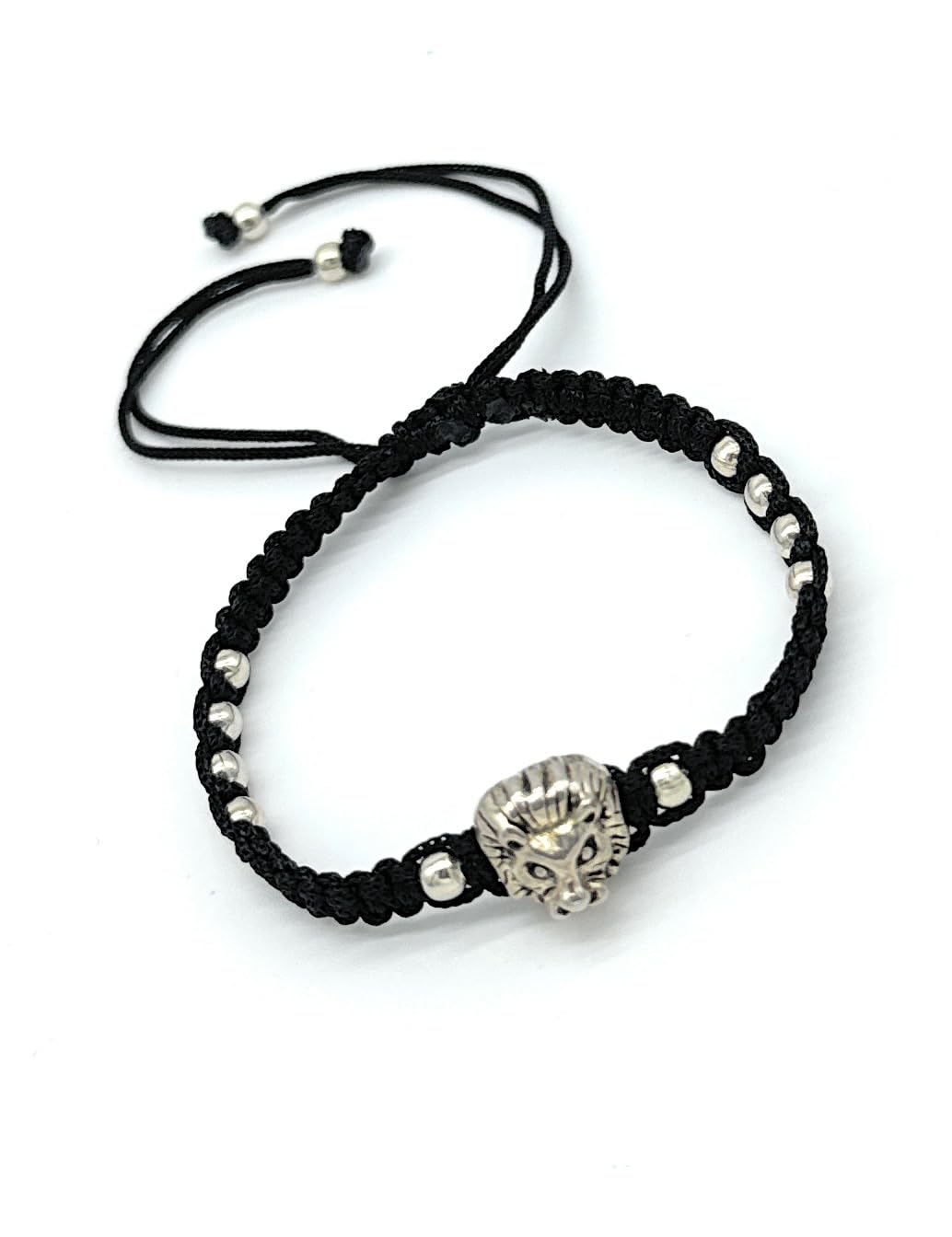 Jyokrish Handmade Adjustable Black Silk dori Metal Silver Lion Head Bracelet for Women| Men |Girls |Boys |Free Size |Pack of 1 |Lucky protection (B0BS4GXR74) Amazon Price History, Amazon Price Tracker